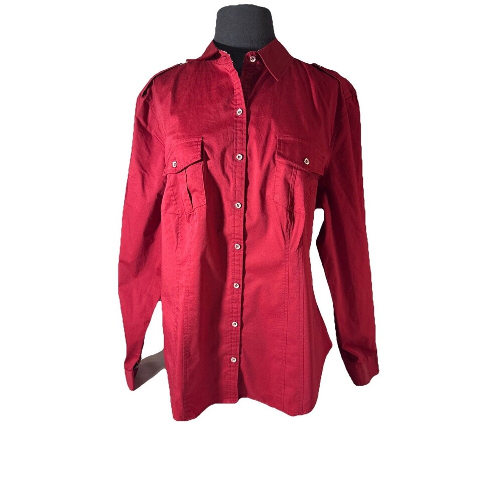 New York & Company Maroon Button Up Shirt 2 Pocket Front Size XL